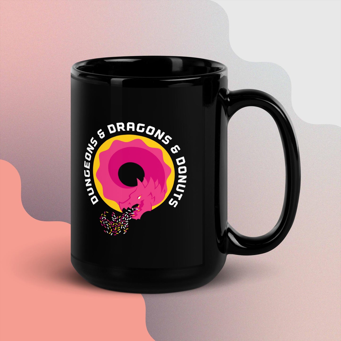 Dungeons & Dragons & Donuts Black Glossy DnD Mug